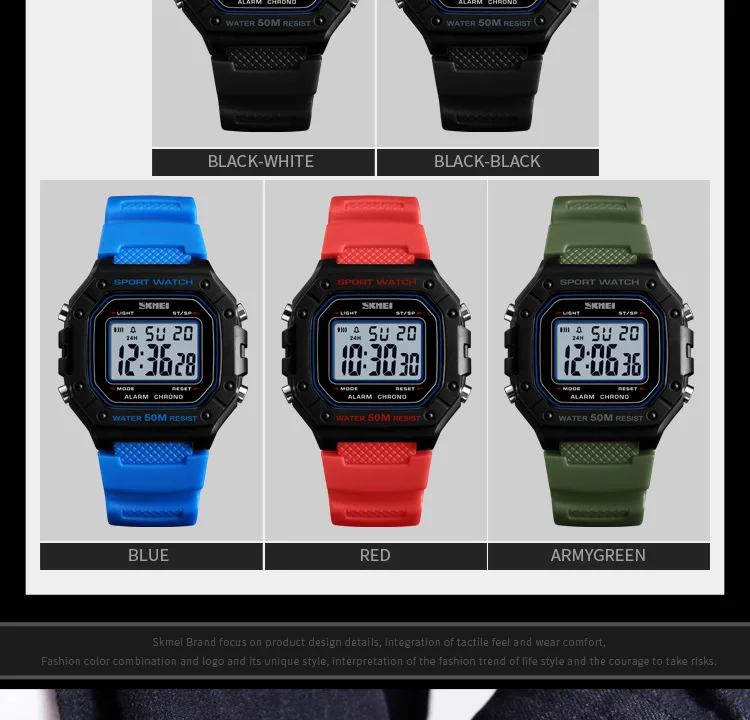 SKMEI Outdoor Sports Shockproof Digital Watches For Men Women 5Bar Waterproof Alarm Clock Fashion Military Electronic Wristwatch
