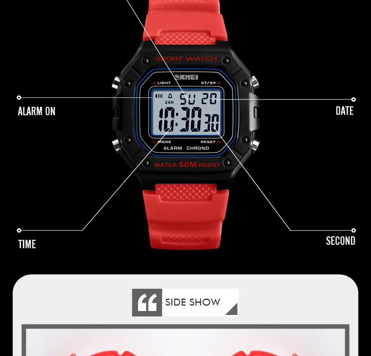 SKMEI Outdoor Sports Shockproof Digital Watches For Men Women 5Bar Waterproof Alarm Clock Fashion Military Electronic Wristwatch