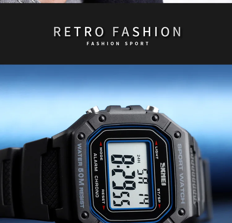 SKMEI Outdoor Sports Shockproof Digital Watches For Men Women 5Bar Waterproof Alarm Clock Fashion Military Electronic Wristwatch