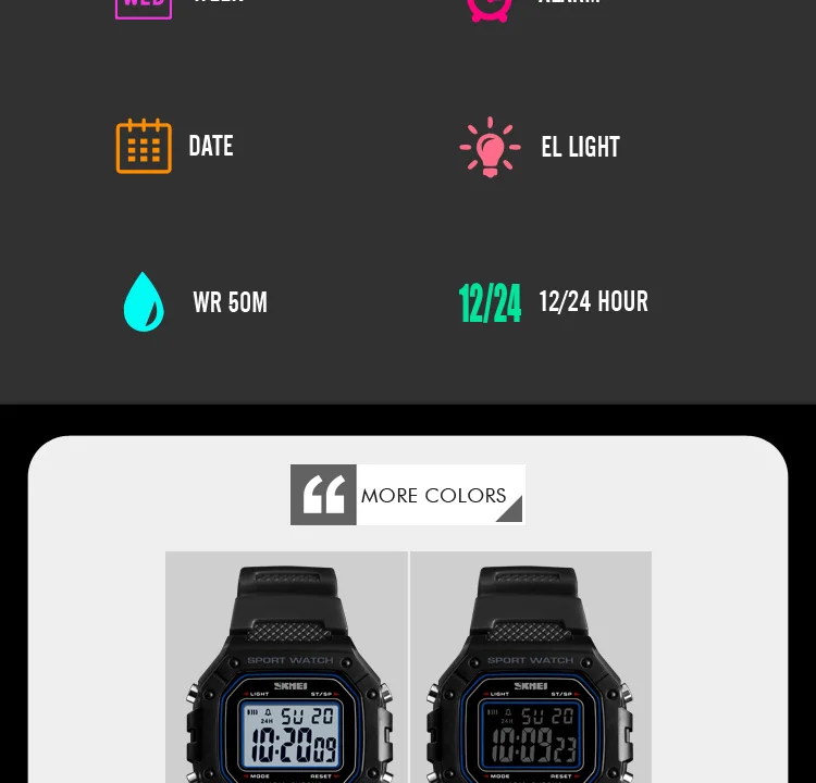 SKMEI Outdoor Sports Shockproof Digital Watches For Men Women 5Bar Waterproof Alarm Clock Fashion Military Electronic Wristwatch