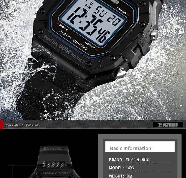 SKMEI Outdoor Sports Shockproof Digital Watches For Men Women 5Bar Waterproof Alarm Clock Fashion Military Electronic Wristwatch