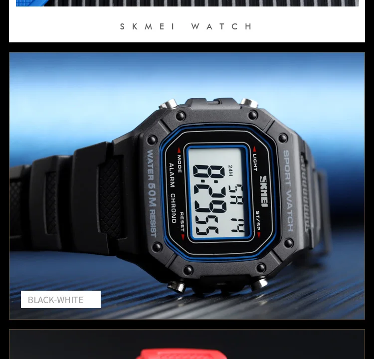 SKMEI Outdoor Sports Shockproof Digital Watches For Men Women 5Bar Waterproof Alarm Clock Fashion Military Electronic Wristwatch