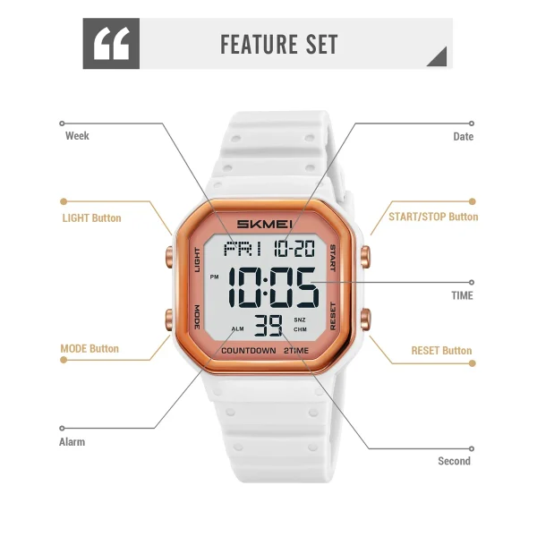 SKMEI 2439 Multifunction Digital Sports Watch with EL Light and Countdown (50M Waterproof) - Image 5