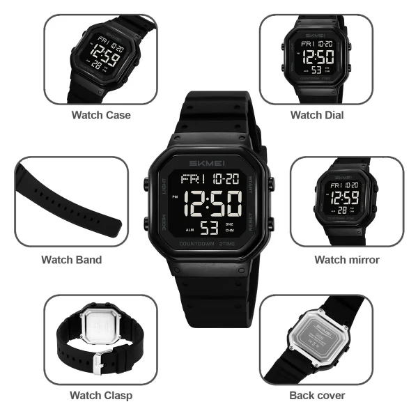 SKMEI 2439 Multifunction Digital Sports Watch with EL Light and Countdown (50M Waterproof) - Image 4
