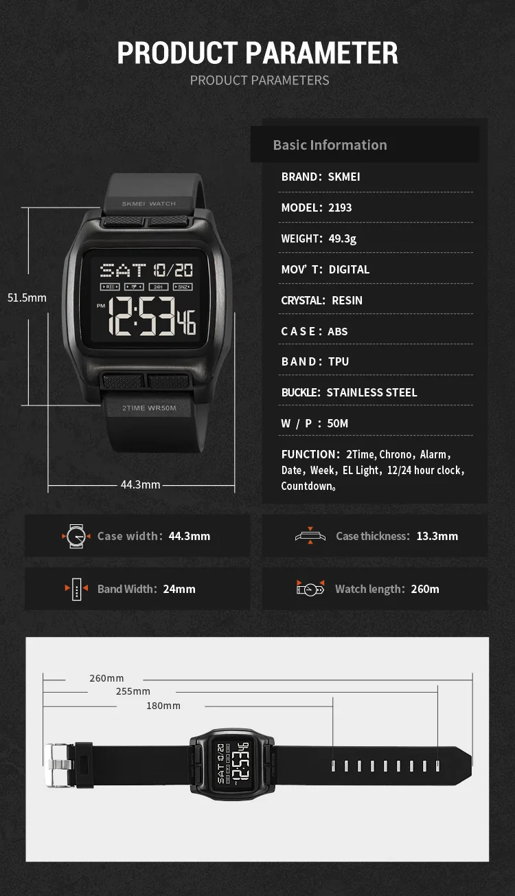 SKMEI Shockproof Digital Wristwatch For Men Women 5Bar Waterproof Back Light Display Chrono Electronic Male Watches reloj hombre