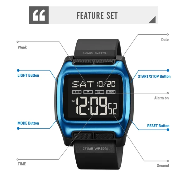 SKMEI 2193 Multifunction Digital Sports Watch with Dual Time and Countdown for Men Women (50M Waterproof) - Image 5