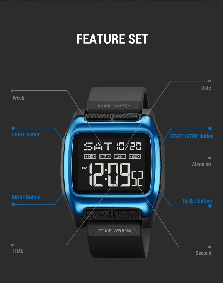 SKMEI Shockproof Digital Wristwatch For Men Women 5Bar Waterproof Back Light Display Chrono Electronic Male Watches reloj hombre