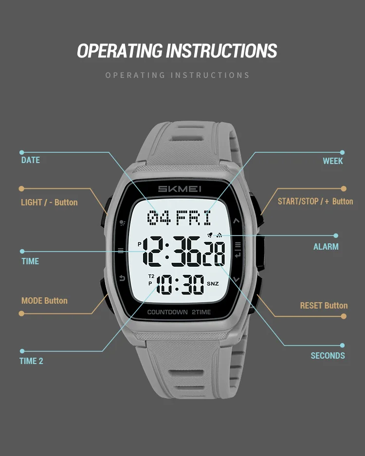 SKMEI Sport Digital Wristwatch For Men Women Chrono Count Down Timer Watch World Time Waterproof Electronic Watches Reloj Hombre