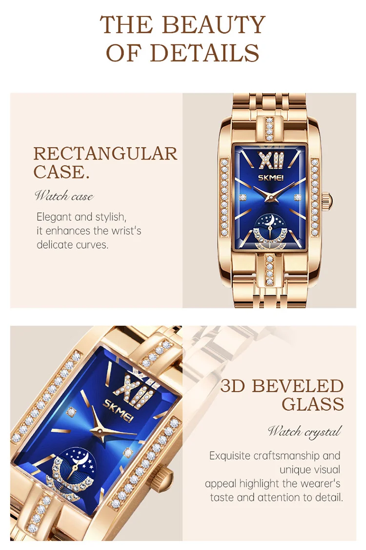 SKMEI Fashion Elegance Watches Ladies Wristwatches Romantic Style Waterproof Quartz Stainless Steel Strip Watch Relogio Feminino