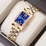 Skmei 9251 Elegant Diamond Rectangular Watch for Women with Rose Gold Steel Bracelet (30M Waterproof)
