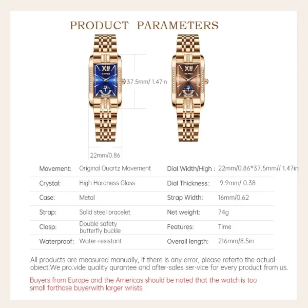 Skmei 9251 Elegant Diamond Rectangular Watch for Women with Rose Gold Steel Bracelet (30M Waterproof) - Image 6
