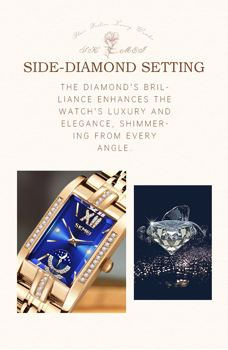 SKMEI Fashion Elegance Watches Ladies Wristwatches Romantic Style Waterproof Quartz Stainless Steel Strip Watch Relogio Feminino