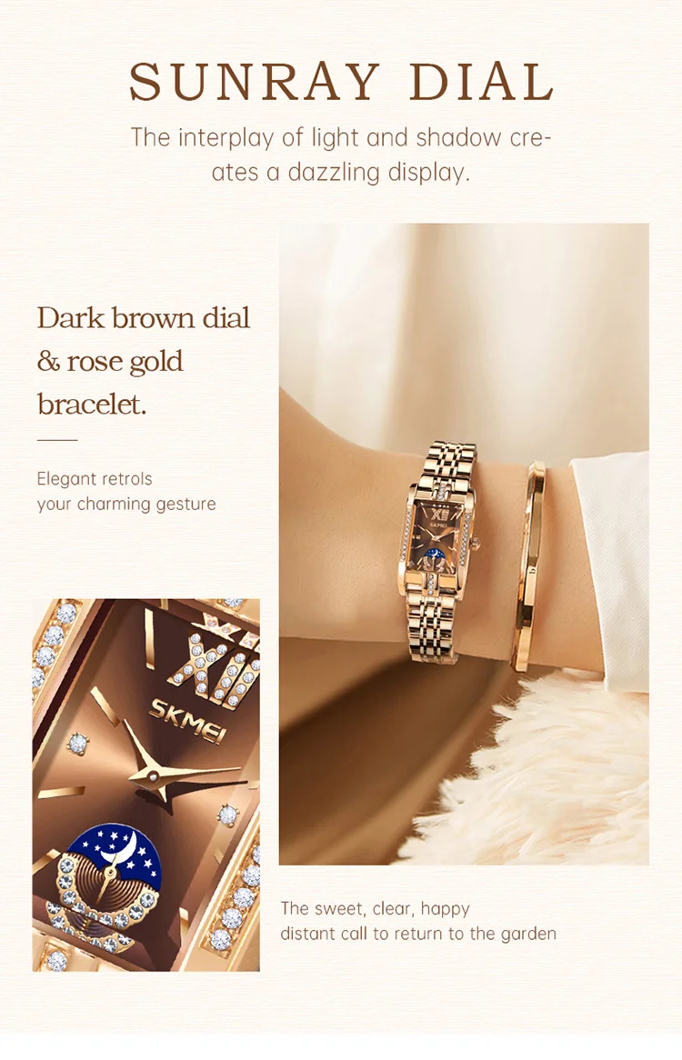 SKMEI Fashion Elegance Watches Ladies Wristwatches Romantic Style Waterproof Quartz Stainless Steel Strip Watch Relogio Feminino