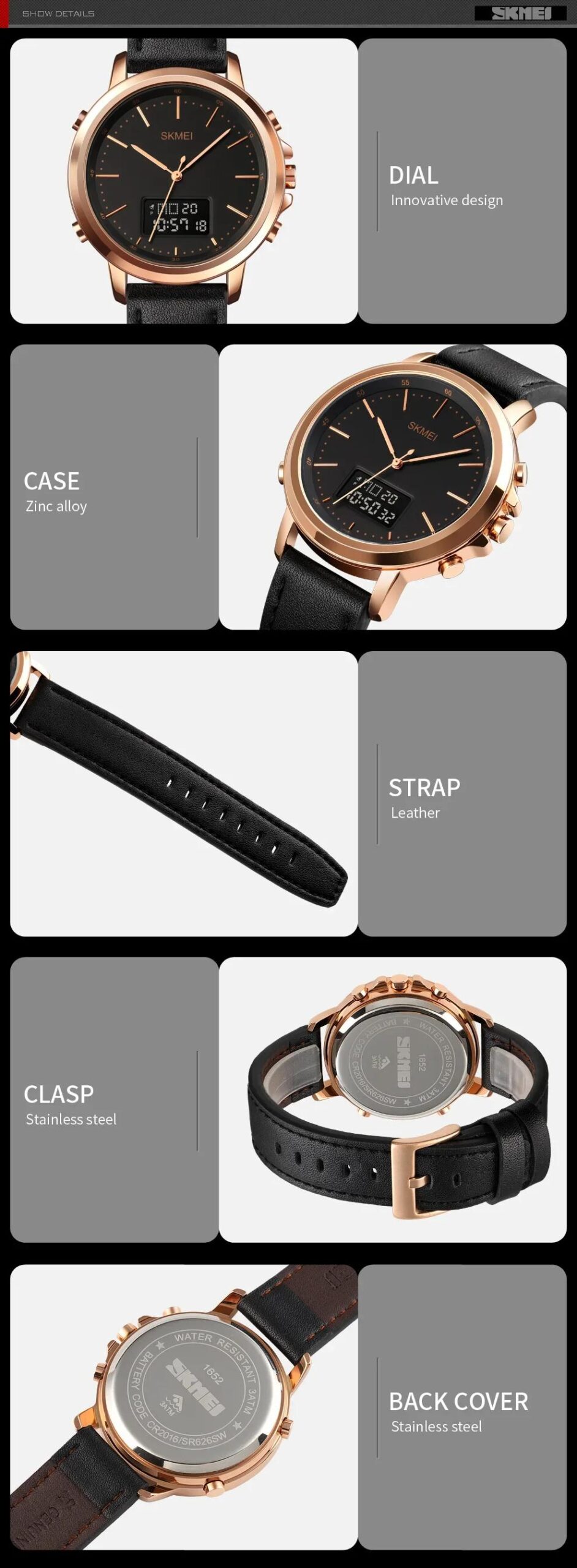 SKMEI 1652 Multifunction Digital Watch with Dual Time and Alarm (30M Waterproof)