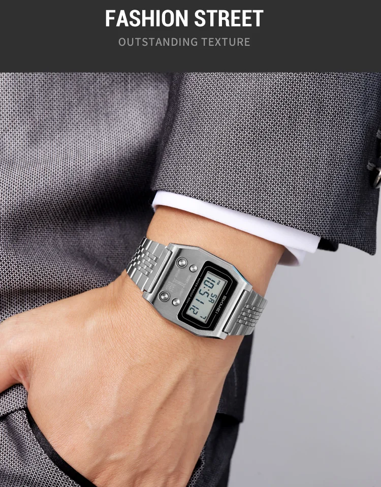 SKMEI Business Waterproof Digital Electronic Watches For Men Women Simple Stainless Steel Strip EL Light Wristwatch Reloj Hombre