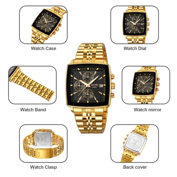 SKMEI 2434 Stainless Steel Quartz Watch with Stopwatch for Men and Women (30M Waterproof) - Image 4