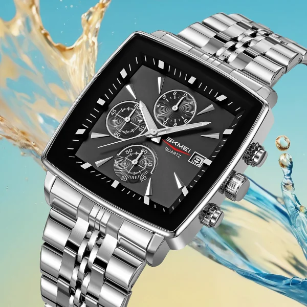 SKMEI 2434 Stainless Steel Quartz Watch with Stopwatch for Men and Women (30M Waterproof) - Image 2
