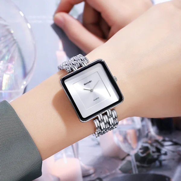 SKMEI 2372 Elegant Minimalist Quartz Watch for Women with Stainless Steel Strap (30M Waterproof) - Image 3