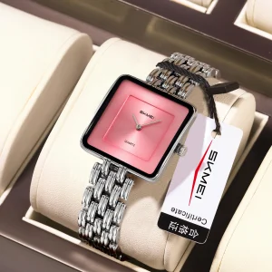 SKMEI 2372 Elegant Minimalist Quartz Watch for Women with Stainless Steel Strap (30M Waterproof)