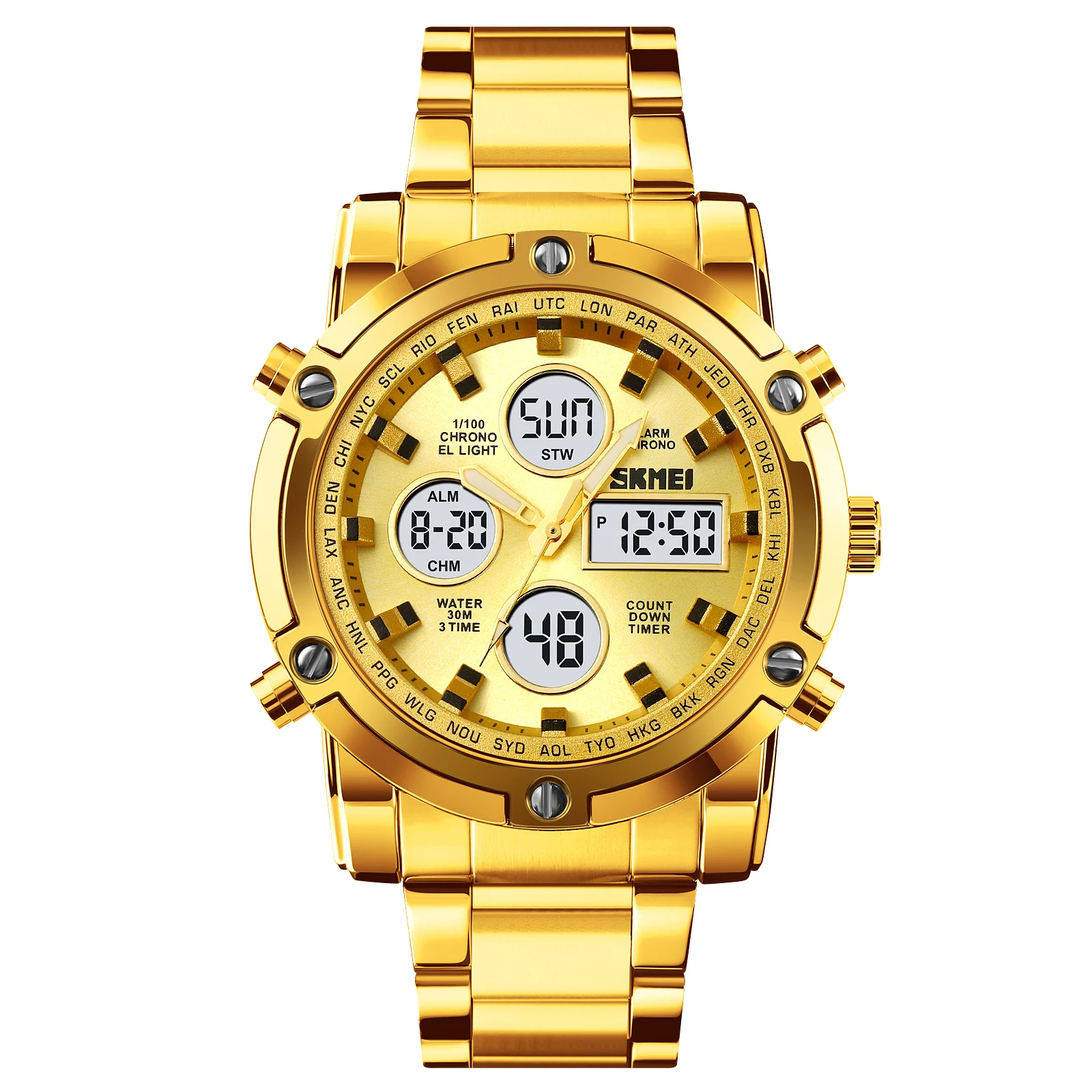 SKMEI Creative Men Countdown Electronics Wristwatch Three Time Clock Digital Quartz Watch Dual Display Watches Relogio Masculino