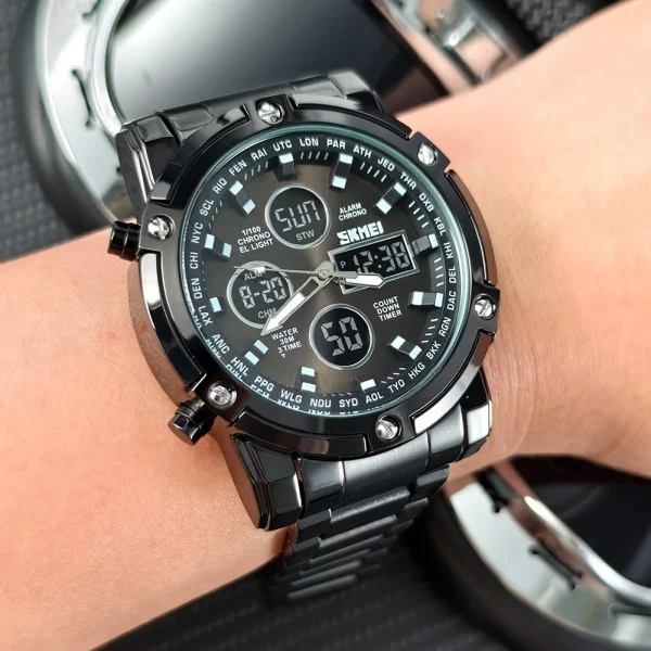 SKMEI 1389 Multifunction Digital Sports Watch for Men with Triple Time Display and Countdown Timer (30M Waterproof) - Image 4