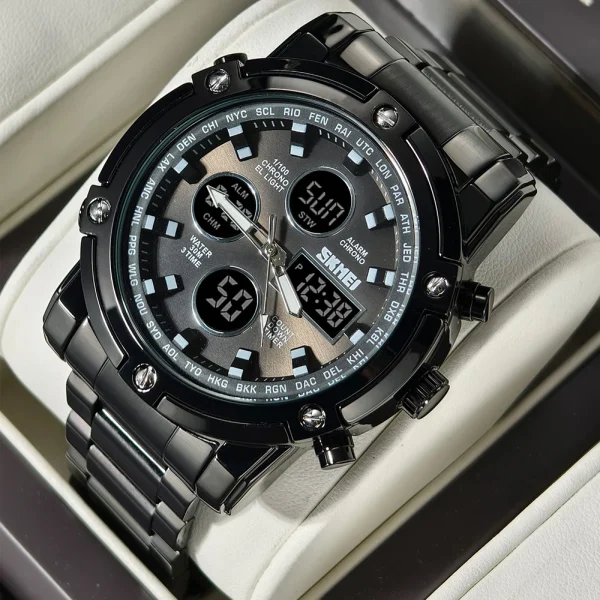 SKMEI 1389 Multifunction Digital Sports Watch for Men with Triple Time Display and Countdown Timer (30M Waterproof) - Image 2
