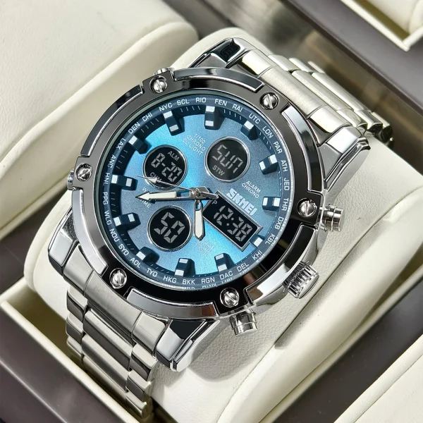 SKMEI 1389 Multifunction Digital Sports Watch for Men with Triple Time Display and Countdown Timer (30M Waterproof) - Image 3