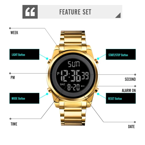 SKMEI 1611 Multifunction Digital Sports Watch with Chronograph and Countdown Timer (30M Waterproof) - Image 5