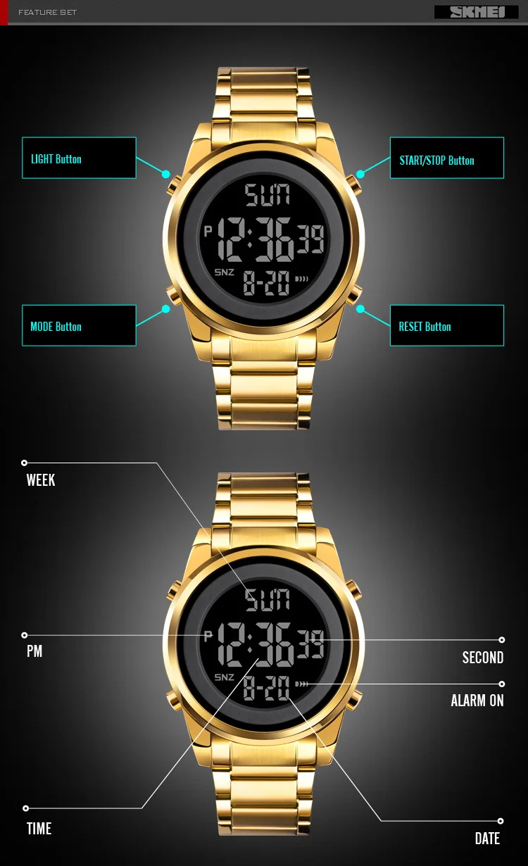 SKMEI Creative Digital Electronics Watches For Men Women Fashion Week Date Wristwatch Chrono Count Down Alarm Watch reloj hombre
