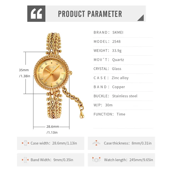 SKMEI 2548 Elegant Square Rhinestone Watch for Women (3Bar Waterproof) - Image 6
