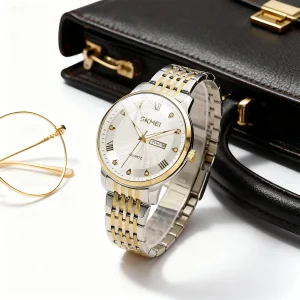 Skmei 7071 Classic Business Watch with Day-Date Display for Men and Women (3ATM Waterproof)