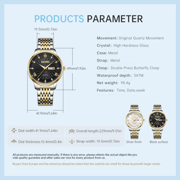 Skmei 7071 Classic Business Watch with Day-Date Display for Men and Women (3ATM Waterproof) - Image 6