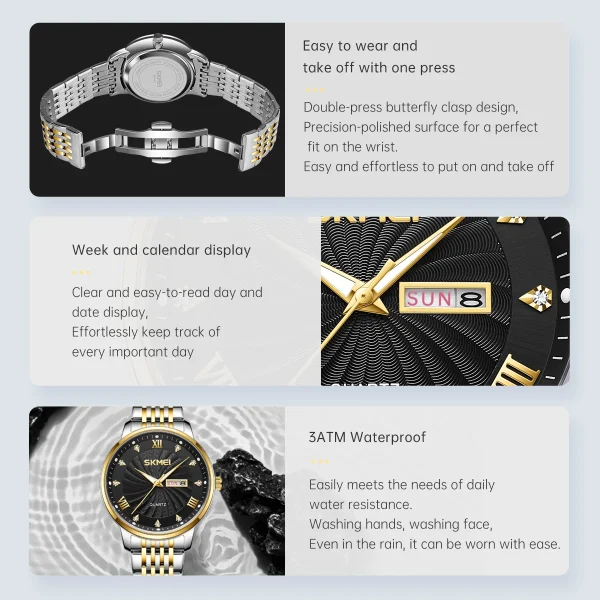 Skmei 7071 Classic Business Watch with Day-Date Display for Men and Women (3ATM Waterproof) - Image 5