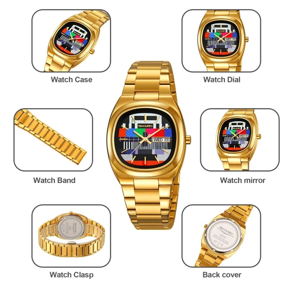 Skmei 9375 Retro Square Dial Quartz Watch with Week Date Display for Men Women Business (30M Waterproof) - Image 5