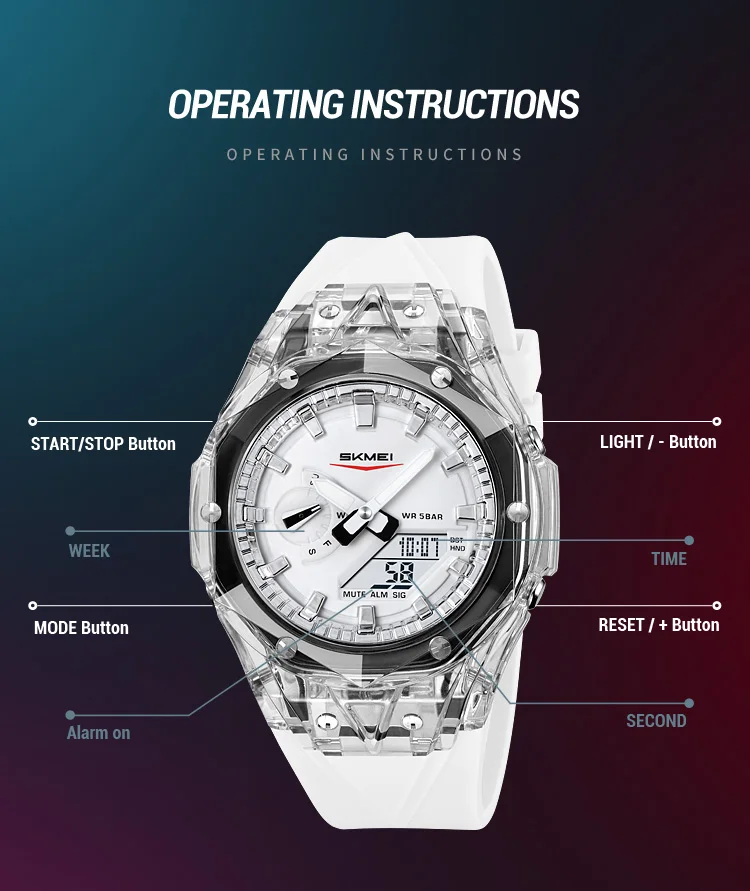 SKMEI Male Creative 5 Alarm Digital Watches Sports Watch For Men Women Waterproof World Time Electronics Wristwatch Reloj Hombre