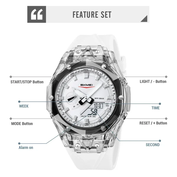 Skmei 2411 Multifunction Digital Sports Watch with World Time and 5 Alarms (50M Waterproof) - Image 5