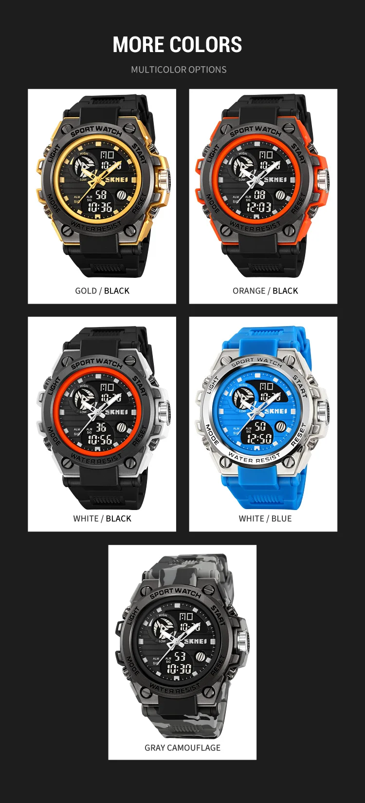 SKMEI Waterproof Multifunction Chrono Watch Double Display Digital Wristwatches For Men Back Light Creative Watches reloj hombre