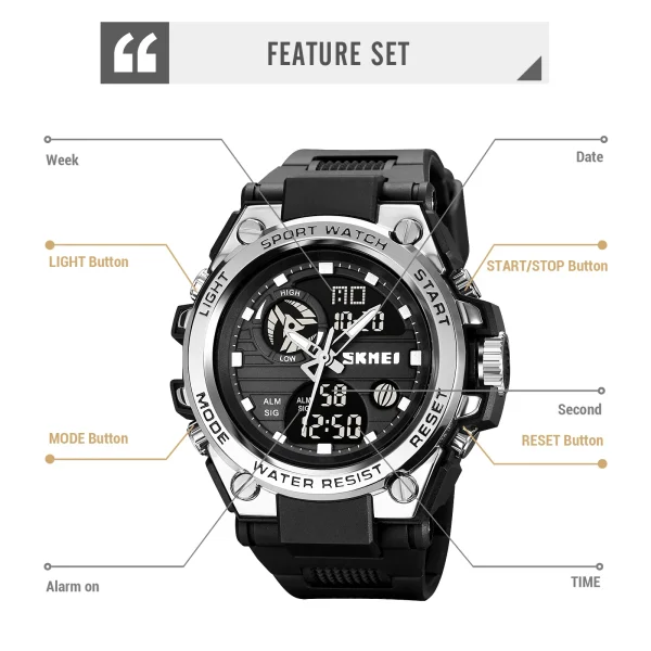 Skmei 2031 Multifunction Digital Sports Watch with Chronograph and Backlight (50M Waterproof) - Image 5