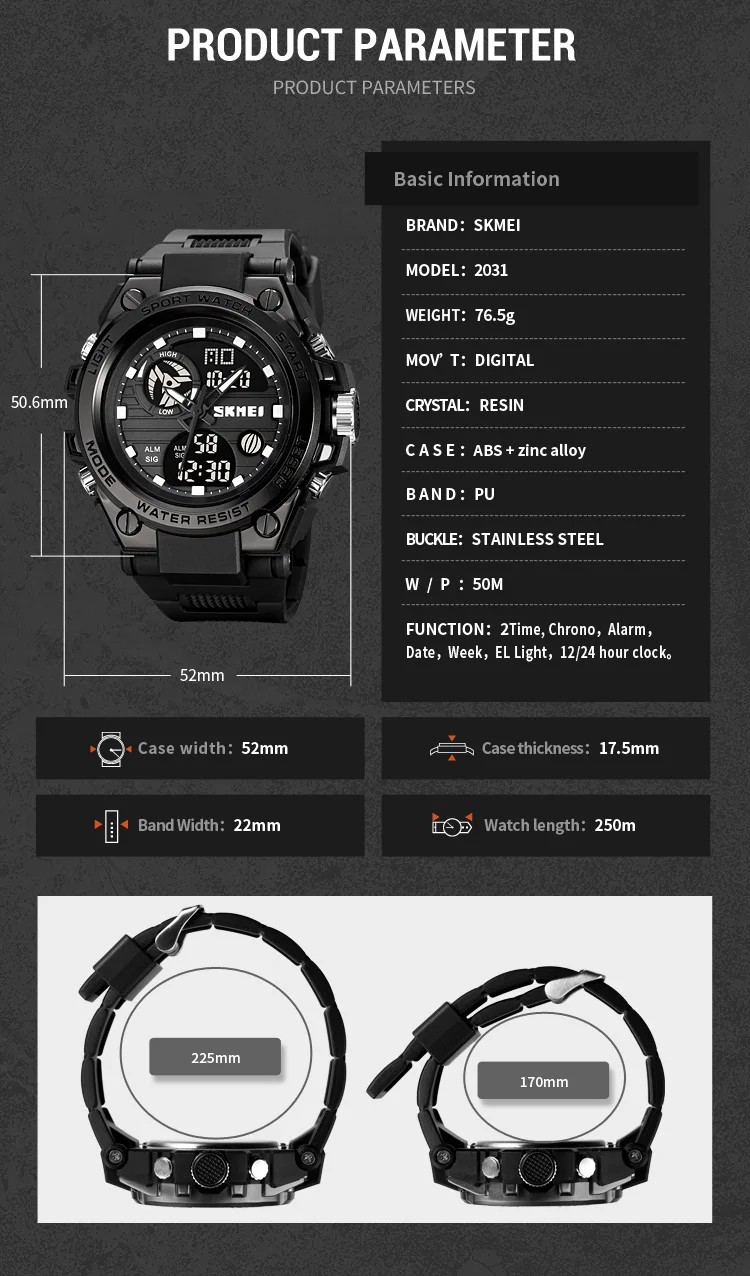 SKMEI Waterproof Multifunction Chrono Watch Double Display Digital Wristwatches For Men Back Light Creative Watches reloj hombre