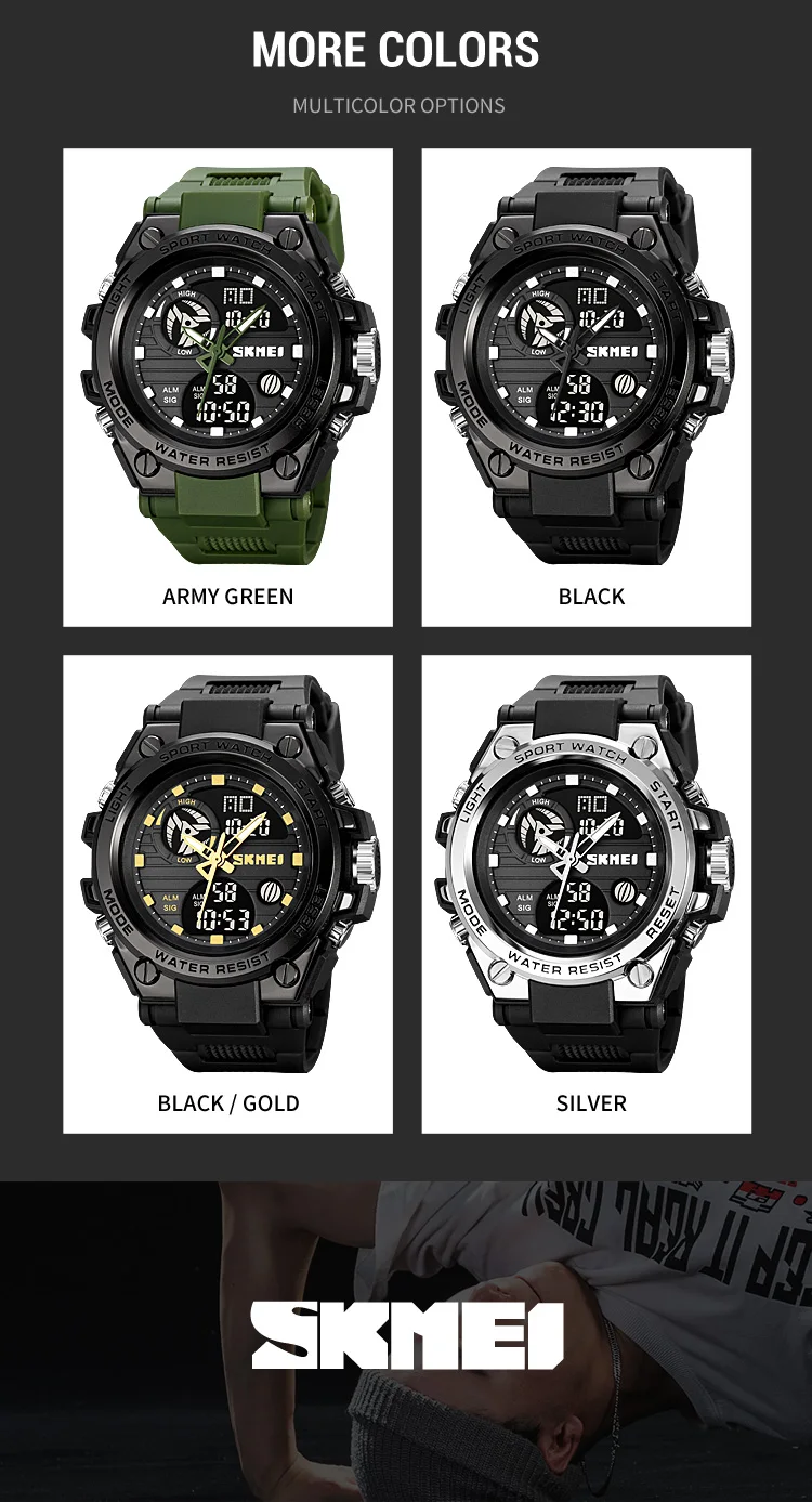 SKMEI Waterproof Multifunction Chrono Watch Double Display Digital Wristwatches For Men Back Light Creative Watches reloj hombre