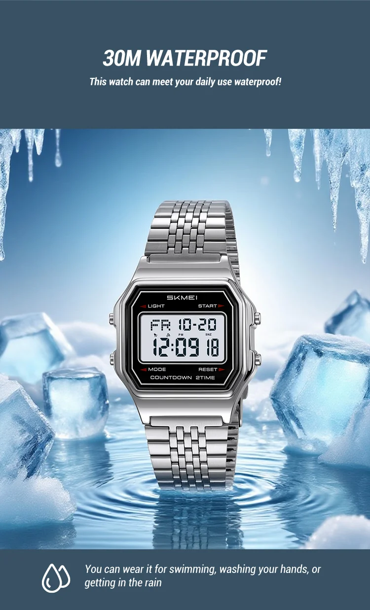 SKMEI 2465 Stainless Steel Waterproof Luxury Digital Watch for Men Electronic Mens Wristwatches LED Display Sport Reloj Hombre SKMEI 2465 Stainless Steel Waterproof Luxury Digital Watch for Men Electronic Mens Wristwatches LED Display Sport Reloj Hombre