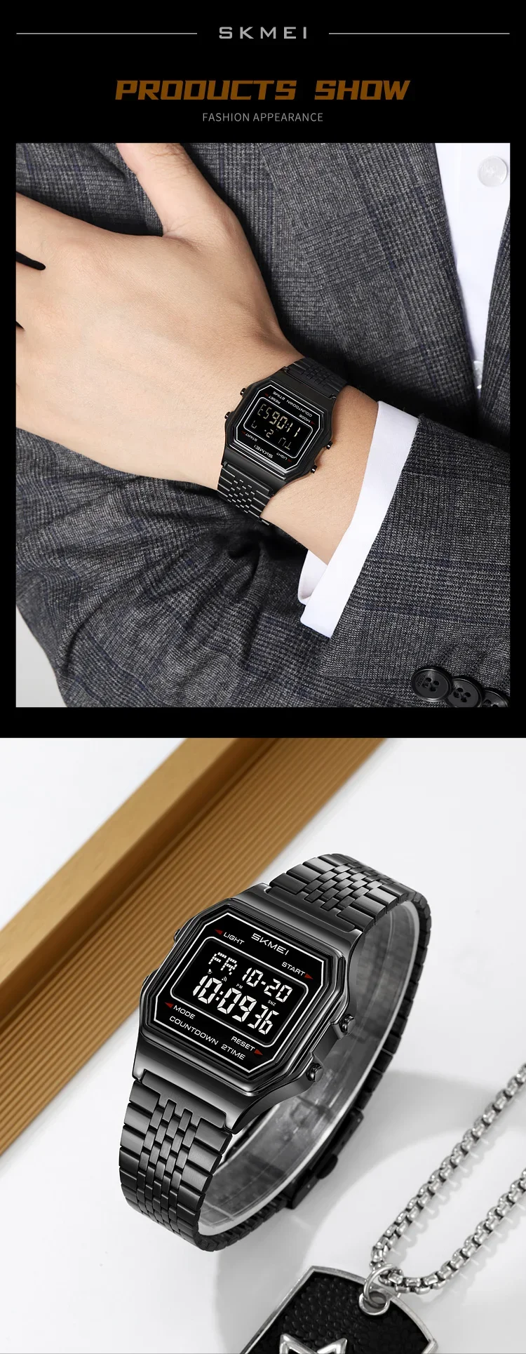 SKMEI 2465 Stainless Steel Waterproof Luxury Digital Watch for Men Electronic Mens Wristwatches LED Display Sport Reloj Hombre SKMEI 2465 Stainless Steel Waterproof Luxury Digital Watch for Men Electronic Mens Wristwatches LED Display Sport Reloj Hombre