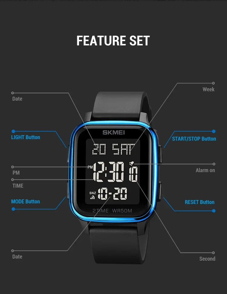 SKMEI 1858 LED Display Digital Wristwatches Mens Waterproof Sports Watch for Men Countdown Electronic Clock Reloj Hombre 1859 SKMEI 1858 LED Display Digital Wristwatches Mens Waterproof Sports Watch for Men Countdown Electronic Clock Reloj Hombre 1859