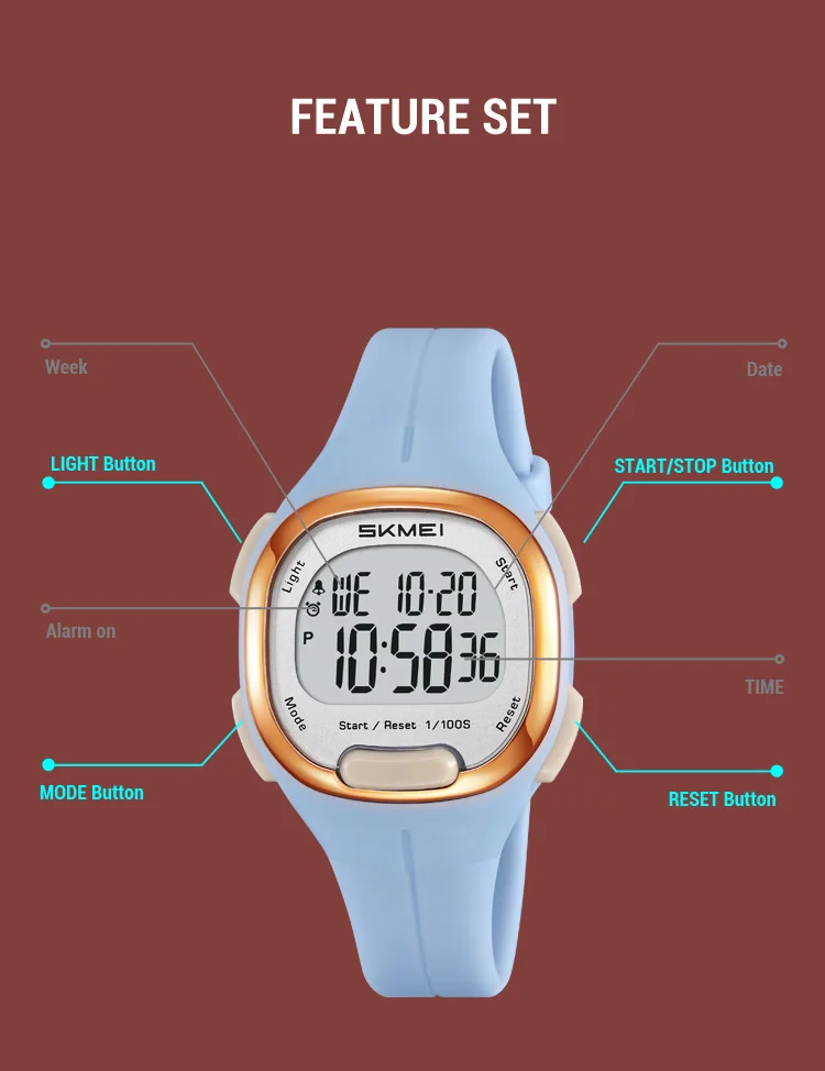 SKMEI 2457 Luxury Digital Womens Wristwatches Stopwatch Lady LED Display Waterproof Shockproof Countdown Watches for Women 2094 SKMEI 2457 Luxury Digital Womens Wristwatches Stopwatch Lady LED Display Waterproof Shockproof Countdown Watches for Women 2094