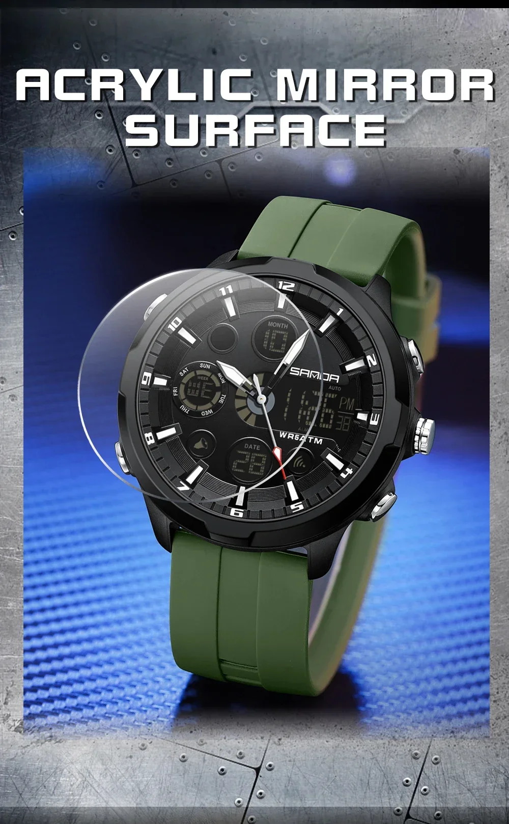 SANDA 9053 Military Waterproof LED Dual Display Digital Quartz Mens Wristwatches Sports Shockproof Watch for Men Luminous Alarm SANDA 9053 Military Waterproof LED Dual Display Digital Quartz Mens Wristwatches Sports Shockproof Watch for Men Luminous Alarm