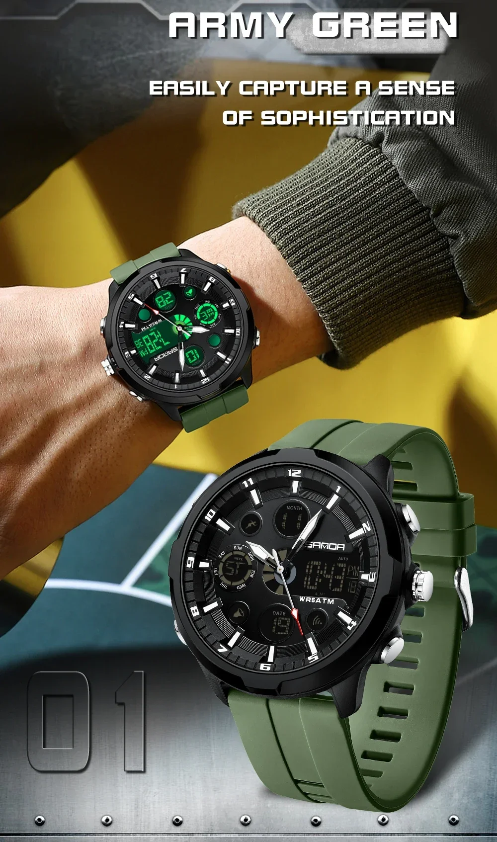 SANDA 9053 Military Waterproof LED Dual Display Digital Quartz Mens Wristwatches Sports Shockproof Watch for Men Luminous Alarm SANDA 9053 Military Waterproof LED Dual Display Digital Quartz Mens Wristwatches Sports Shockproof Watch for Men Luminous Alarm