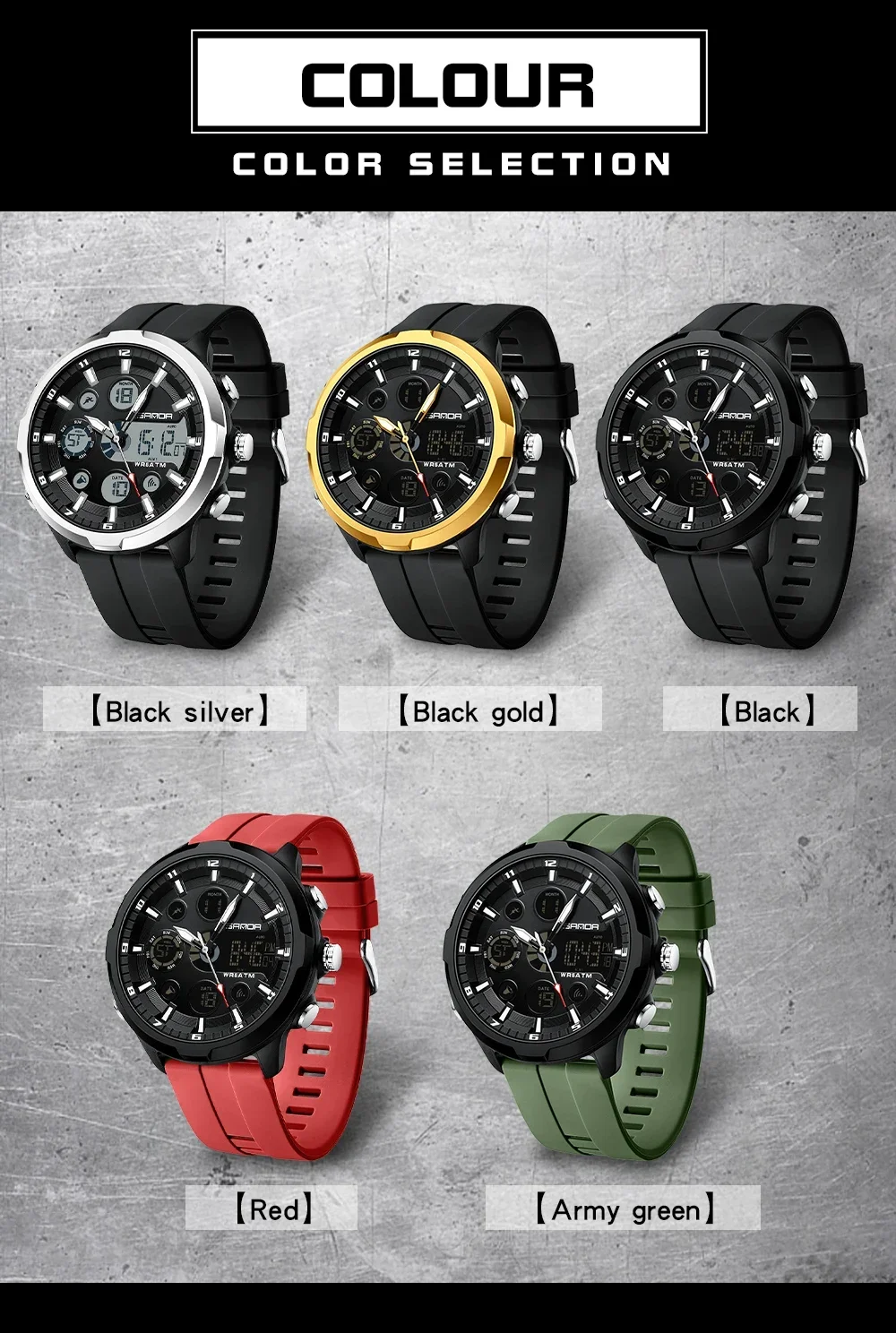 SANDA 9053 Military Waterproof LED Dual Display Digital Quartz Mens Wristwatches Sports Shockproof Watch for Men Luminous Alarm SANDA 9053 Military Waterproof LED Dual Display Digital Quartz Mens Wristwatches Sports Shockproof Watch for Men Luminous Alarm