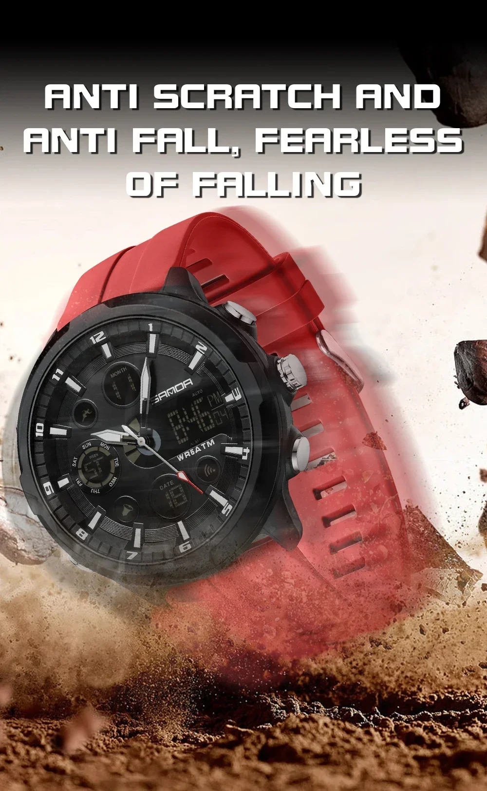 SANDA 9053 Military Waterproof LED Dual Display Digital Quartz Mens Wristwatches Sports Shockproof Watch for Men Luminous Alarm SANDA 9053 Military Waterproof LED Dual Display Digital Quartz Mens Wristwatches Sports Shockproof Watch for Men Luminous Alarm