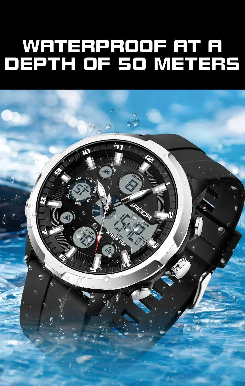 SANDA 9053 Military Waterproof LED Dual Display Digital Quartz Mens Wristwatches Sports Shockproof Watch for Men Luminous Alarm SANDA 9053 Military Waterproof LED Dual Display Digital Quartz Mens Wristwatches Sports Shockproof Watch for Men Luminous Alarm