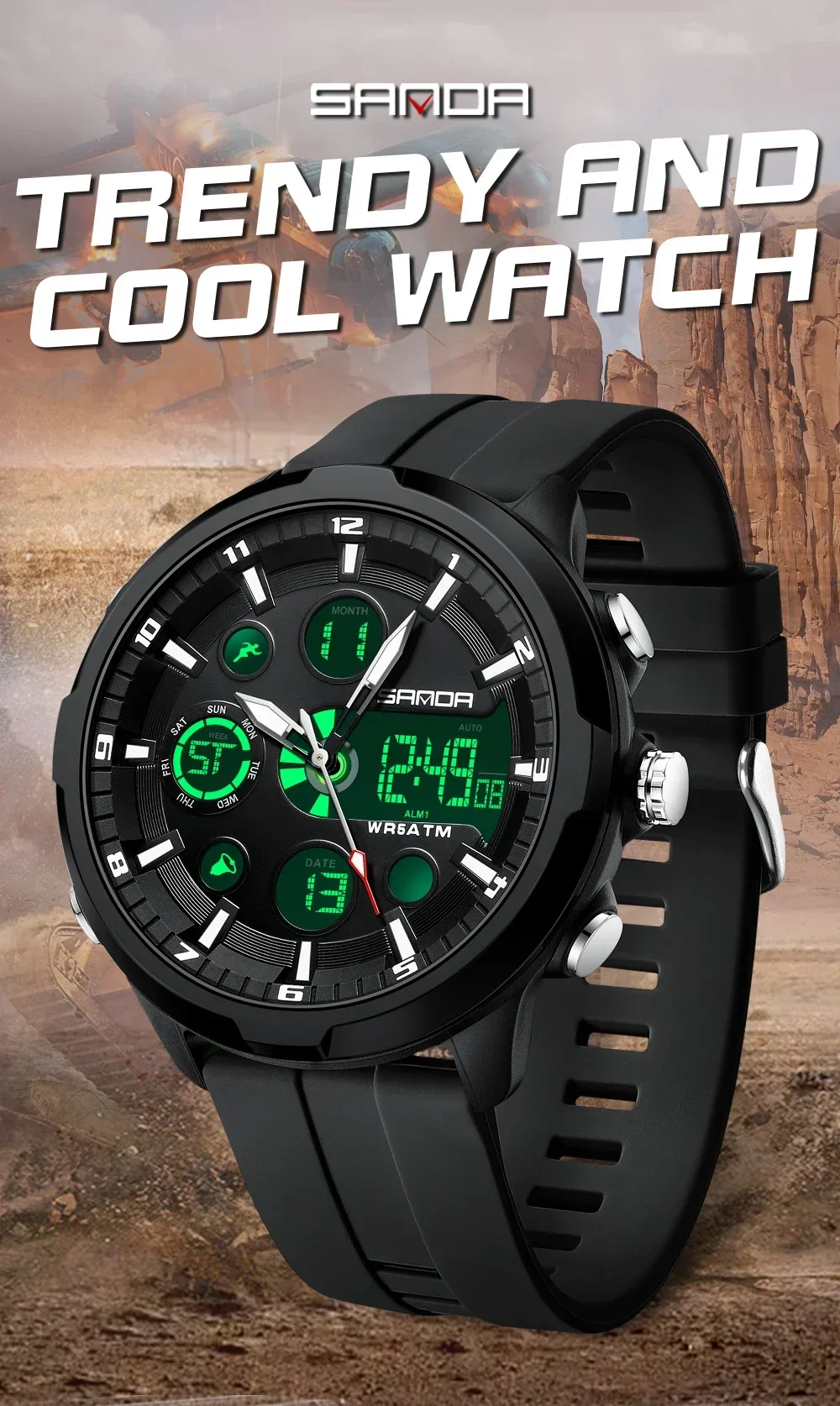 SANDA 9053 Military Waterproof LED Dual Display Digital Quartz Mens Wristwatches Sports Shockproof Watch for Men Luminous Alarm SANDA 9053 Military Waterproof LED Dual Display Digital Quartz Mens Wristwatches Sports Shockproof Watch for Men Luminous Alarm